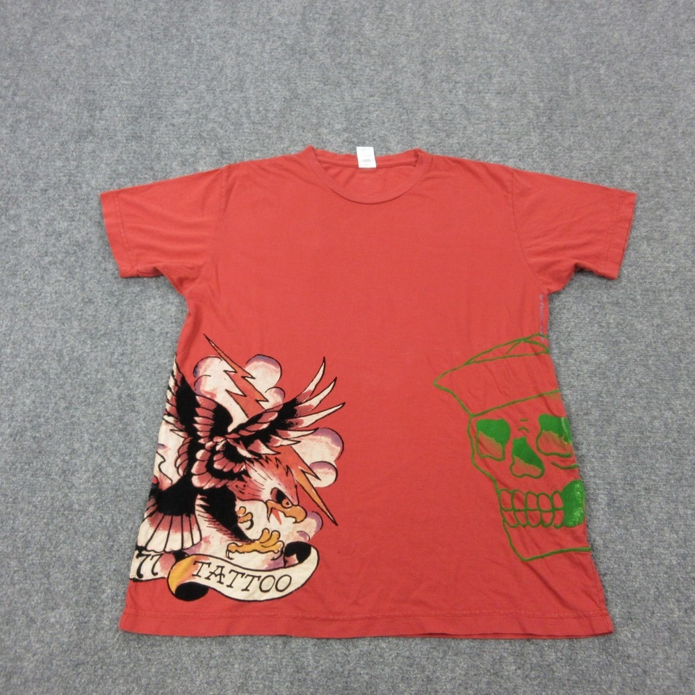 Ed Hardy Shirt Mens Medium Red Eagle Skull Tattoo Graphic Tee USA Streetwear